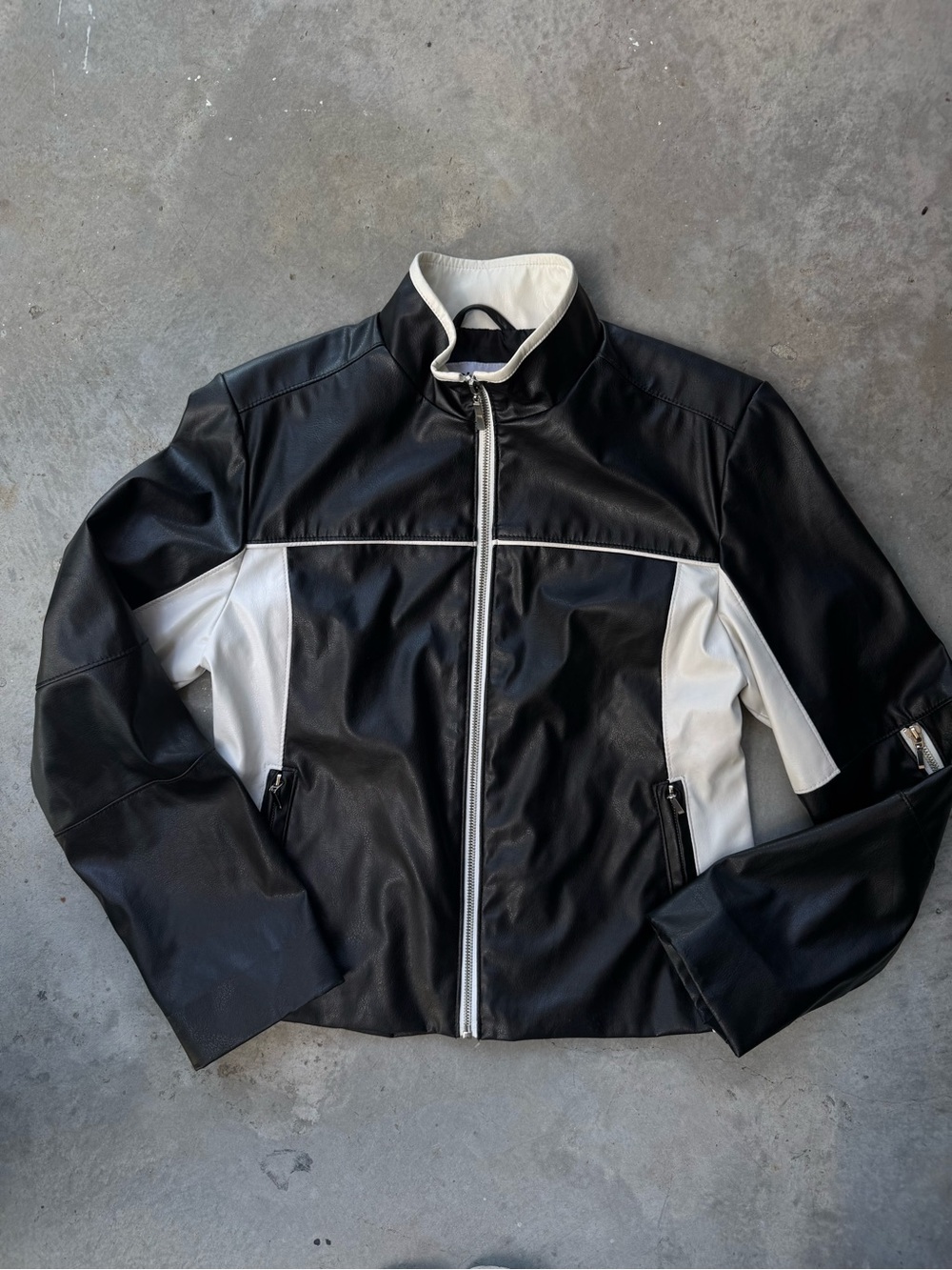 Black & White women’s vegan leather Zip-Front Moto Jacket